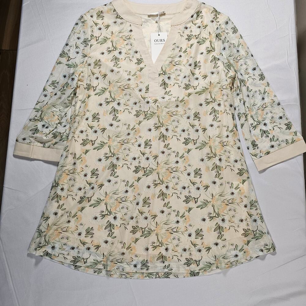 Floral‎ Tunic Blouse Womens Small Boho Cottagecore Lightweight NWT Cream Green